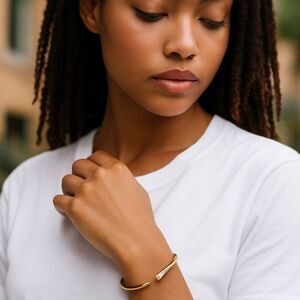 Michael Kors Gold-Tone Pyramid Cuff Bracelet | Open Bangle with Crystal Ends